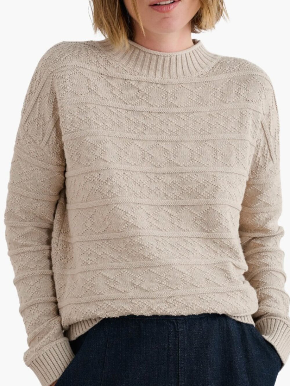 Seasalt Cornwall Penkestle Cotton Crewneck Sweater, Tan, Size 12